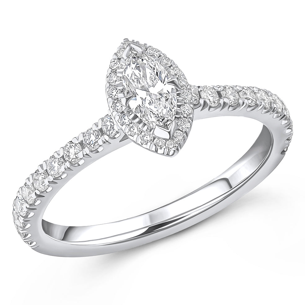 Oyster-Set Solitaire Marquise Cut Engagement Ring, 0.25ct in White Gold