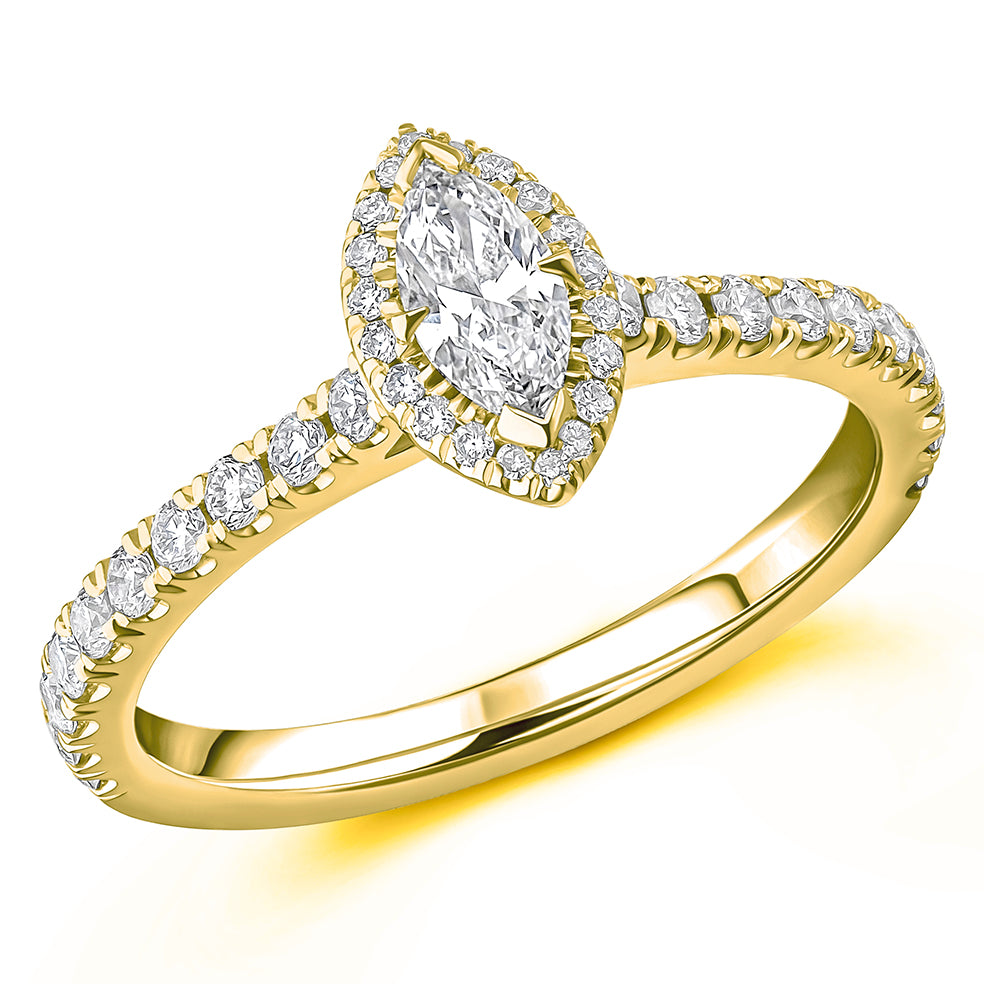 Oyster-Set Solitaire Marquise Cut Engagement Ring, 0.25ct in Yellow Gold