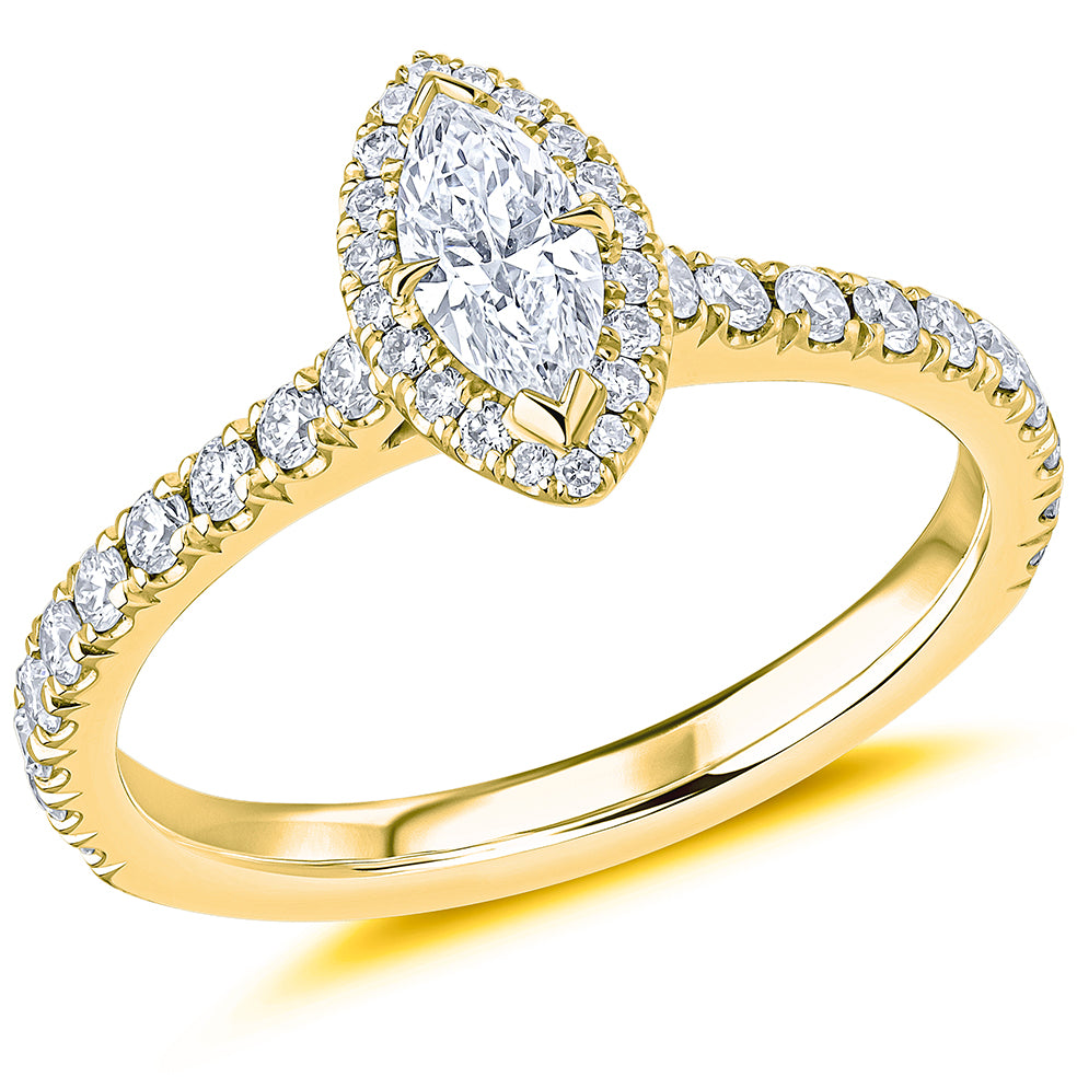 Oyster Solitaire Marquise Cut Engagement Ring, 0.33ct in Yellow Gold
