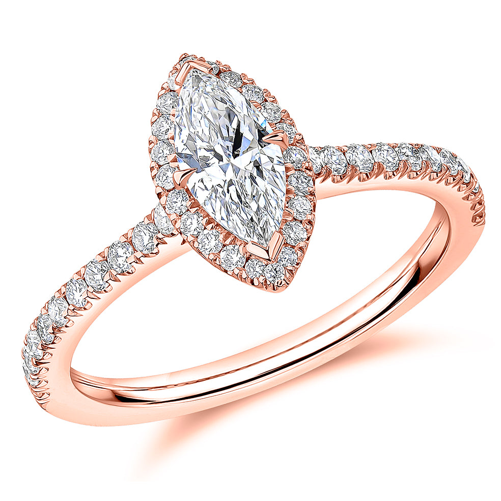 Oyster Solitaire Marquise Cut Engagement Ring, 0.5ct in Rose Gold