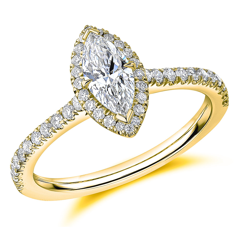 Oyster Solitaire Marquise Cut Engagement Ring, 0.5ct in Yellow Gold