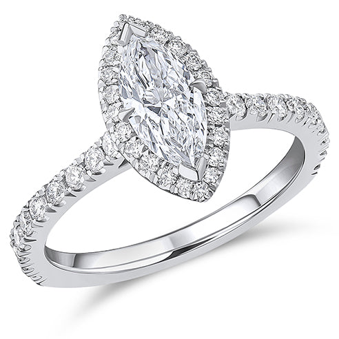 Oyster-Set Solitaire Marquise Cut Engagement Ring