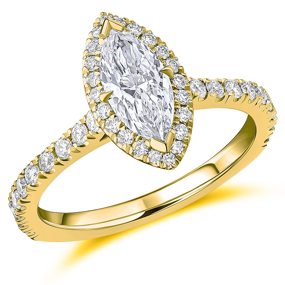 Oyster-Set Solitaire Marquise Cut Engagement Ring in Yellow Gold