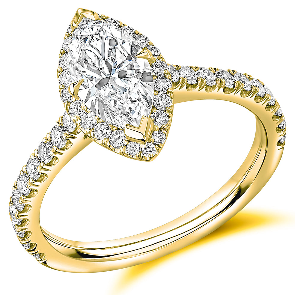 Oyster Solitaire Marquise Cut Engagement Ring in Yellow Gold