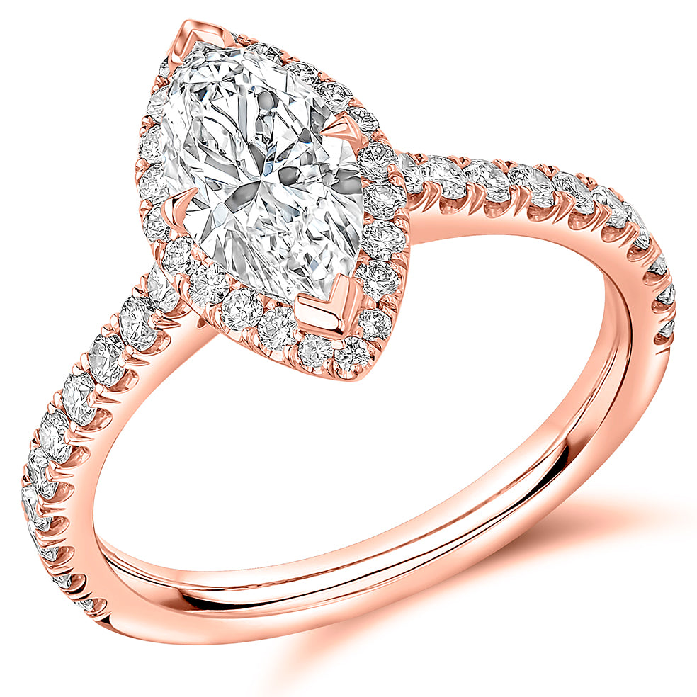Oyster Solitaire Marquise Cut Engagement Ring in Rose Gold