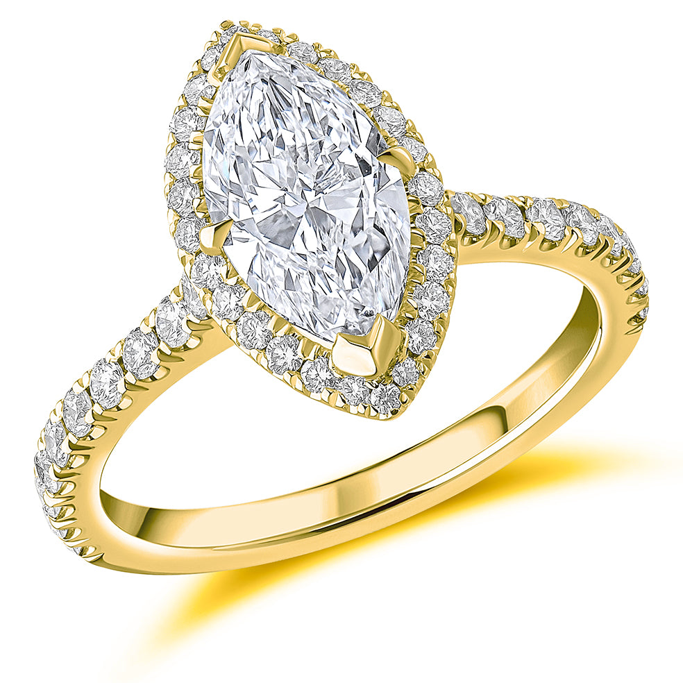 Low-Set Oyster Marquise Cut Engagement Ring in Yellow Gold