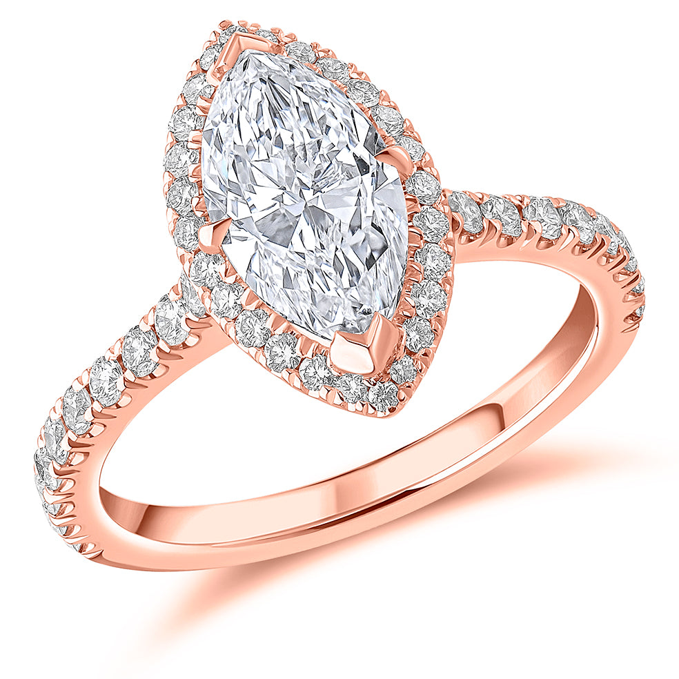 Low-Set Oyster Marquise Cut Engagement Ring in Rose Gold