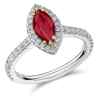 Oyster Deluxe Halo Ruby & Diamond Engagement Ring, 0.5ct