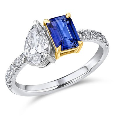 Toi et Moi Pear-Cut Sapphire & Diamond Ring with Oyster, 0.75ct