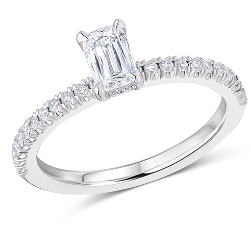 Hidden-Halo Solitaire Crisscut Emerald-Cut Engagement Ring, 0.5ct