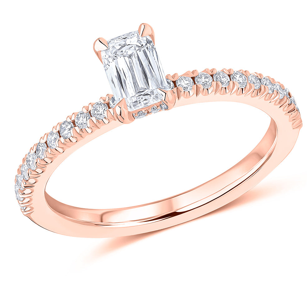 Hidden-Halo Solitaire Crisscut Emerald-Cut Engagement Ring, 0.5ct in Rose Gold