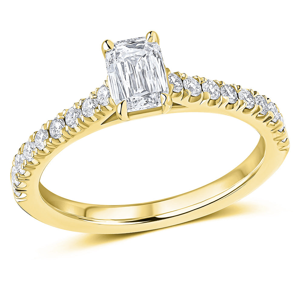 Oyster Halo Crisscut Emerald-Cut Engagement Ring, 0.5ct in Yellow Gold