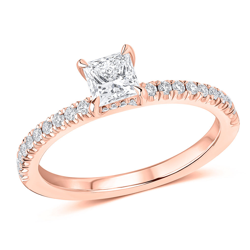 Hidden-Halo Oyster Princess Cut Engagement Ring in Rose Gold
