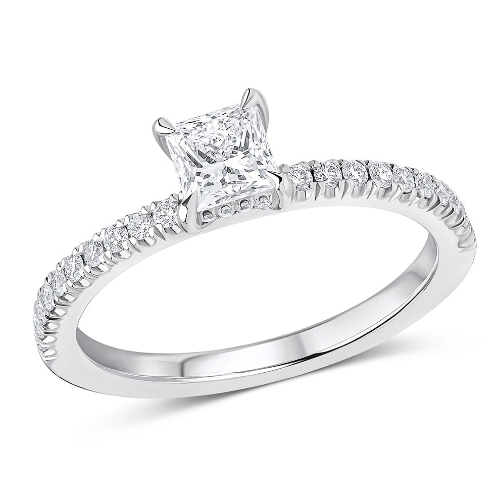 Hidden-Halo Oyster Princess Cut Engagement Ring in White Gold