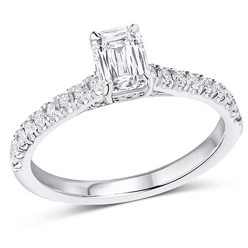 Hidden-Halo Oyster Crisscut Emerald-Cut Engagement Ring, 0.5ct