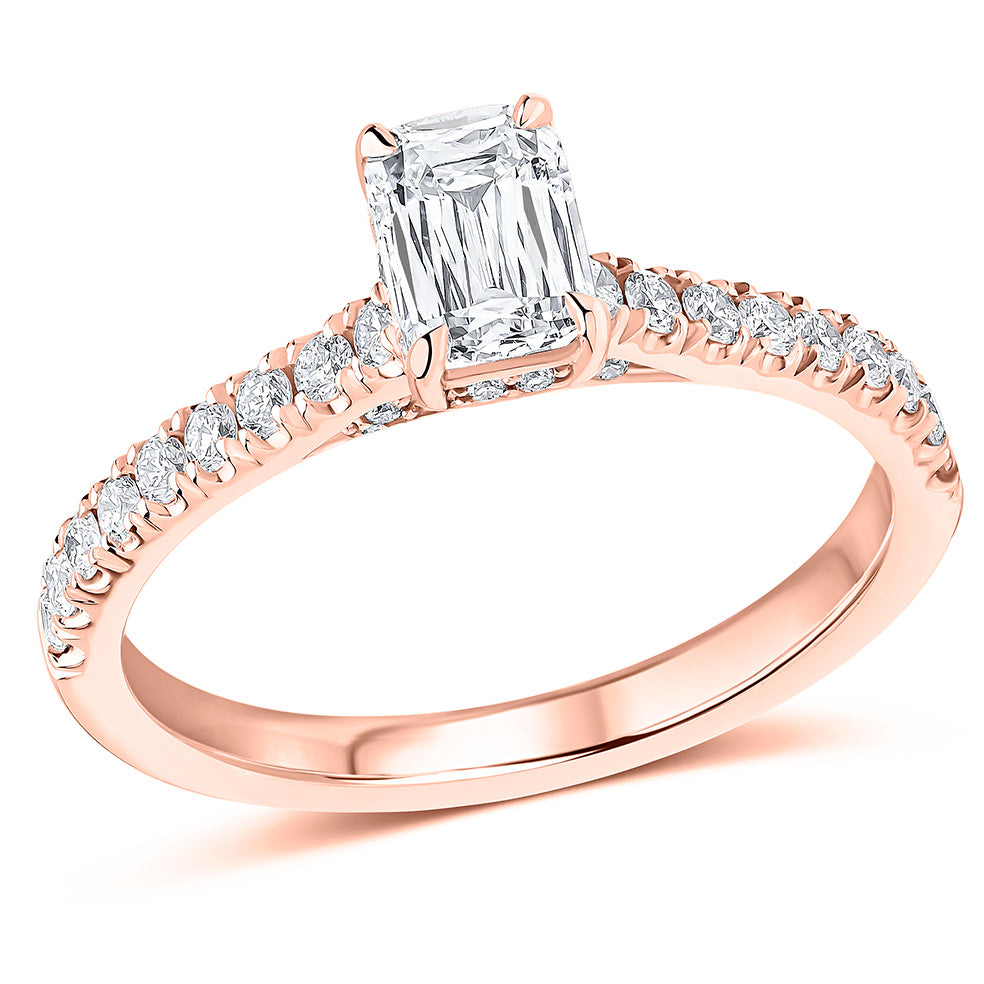 Hidden-Halo Oyster Crisscut Emerald-Cut Engagement Ring, 0.5ct in Rose Gold