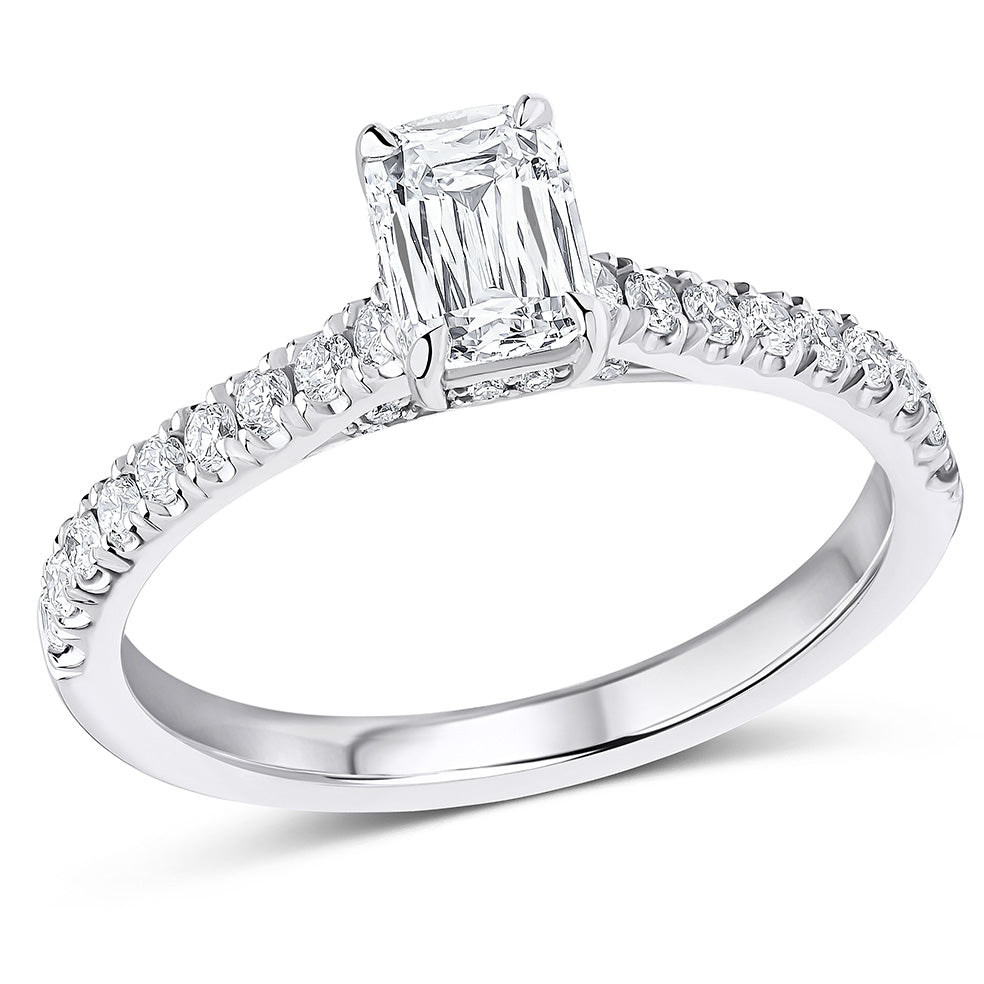 Hidden-Halo Oyster Crisscut Emerald-Cut Engagement Ring, 0.5ct in White Gold