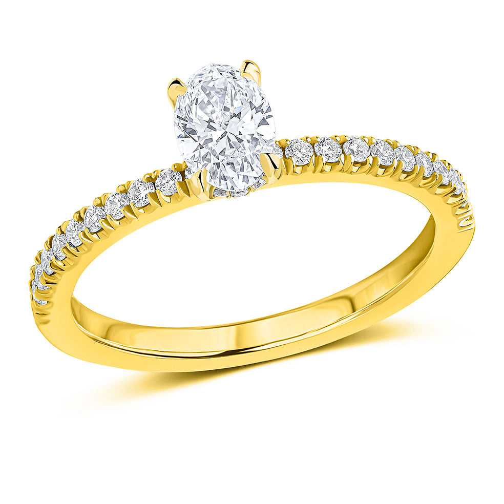 Hidden-Halo Oyster Oval Cut Engagement Ring in Yellow Gold