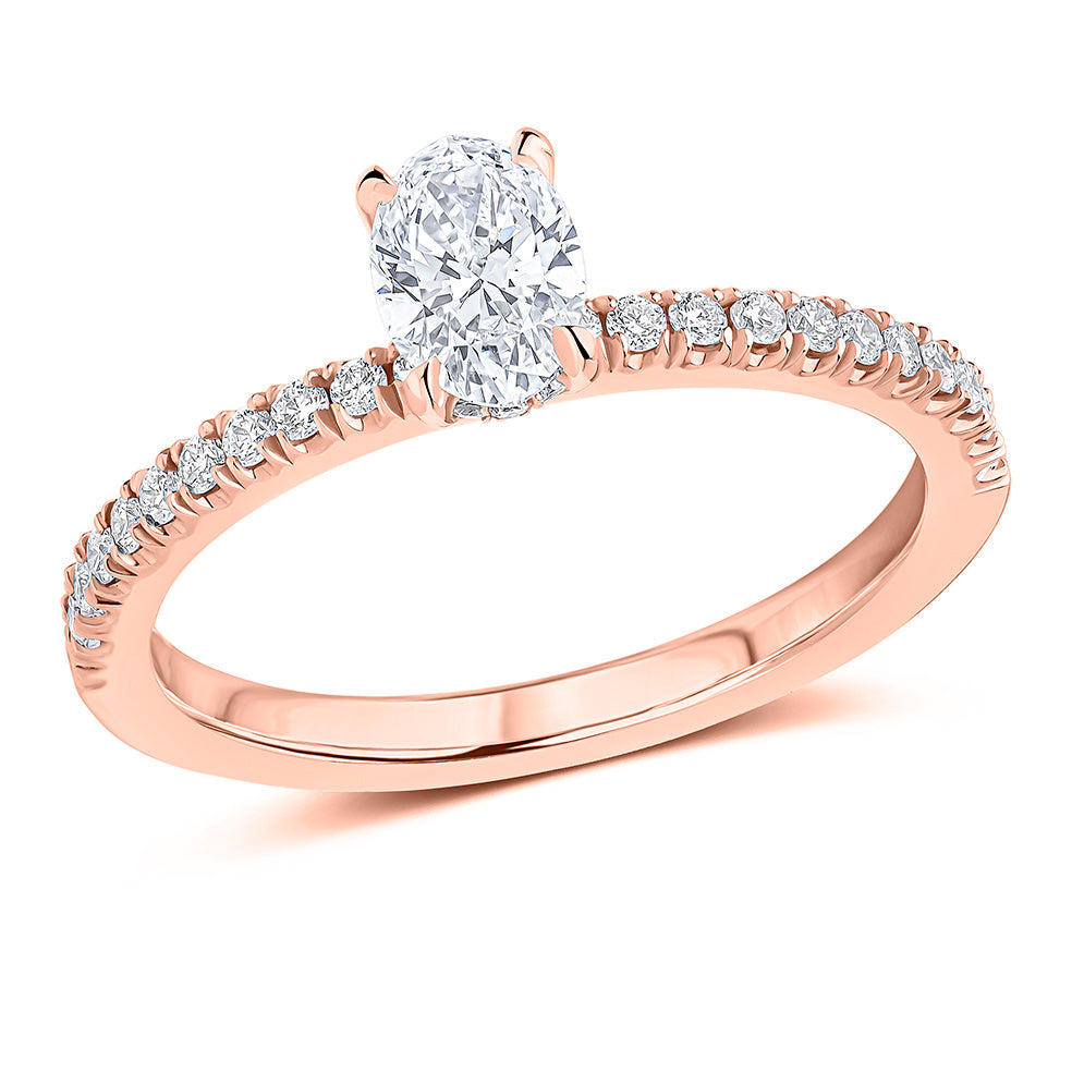 Hidden-Halo Oyster Oval Cut Engagement Ring in Rose Gold