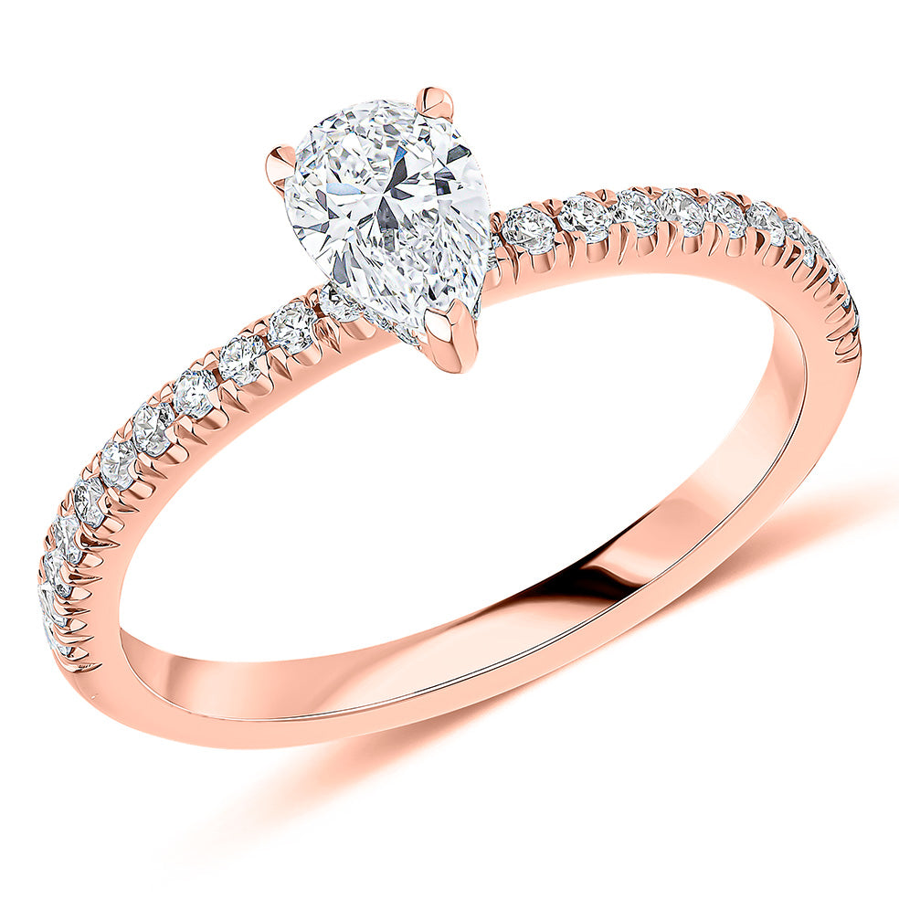 Oyster with Hidden Halo Pear Cut Engagement Ring in Rose Gold