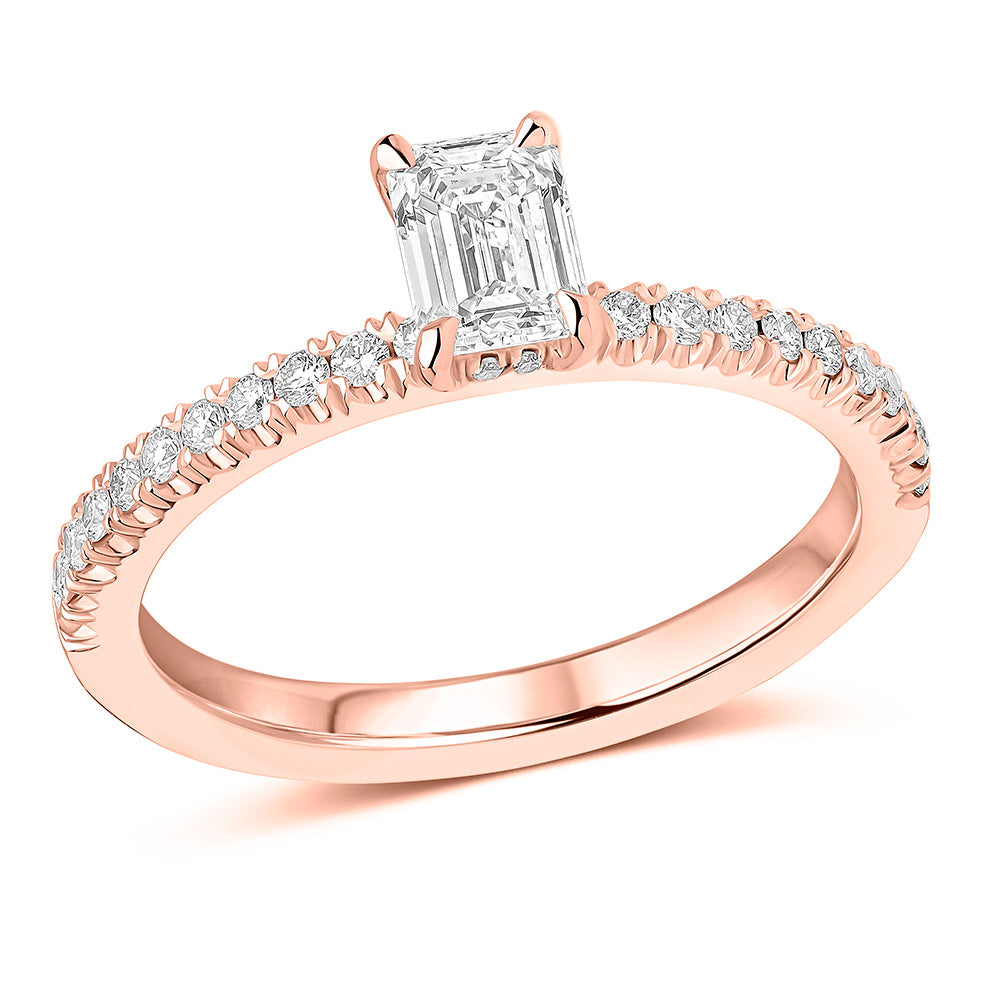 Oyster with Hidden Halo Emerald Cut Engagement Ring in Rose Gold