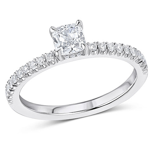Hidden-Halo Oyster Cushion-Cut Engagement Ring, 0.5ct