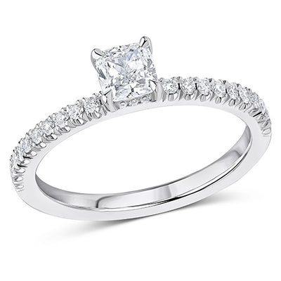 Hidden-Halo Oyster Cushion-Cut Engagement Ring, 0.5ct