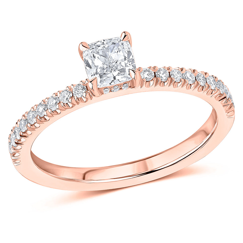 Hidden-Halo Oyster Cushion-Cut Engagement Ring, 0.5ct in Rose Gold