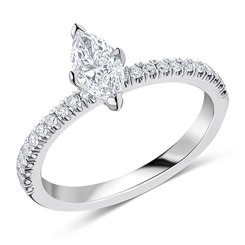 Hidden-Halo Oyster Marquise-Cut Engagement Ring, 0.5ct