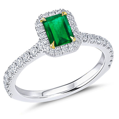 Oyster Deluxe Halo Emerald & Diamond Engagement Ring, 0.5ct