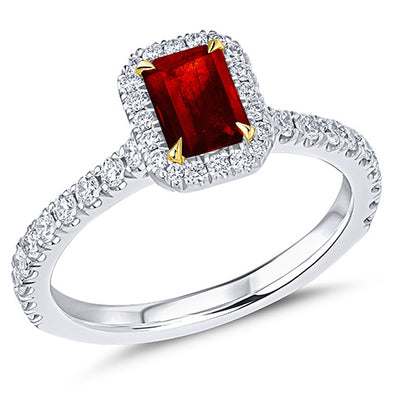Oyster Deluxe Halo Ruby & Diamond Engagement Ring, 0.53ct