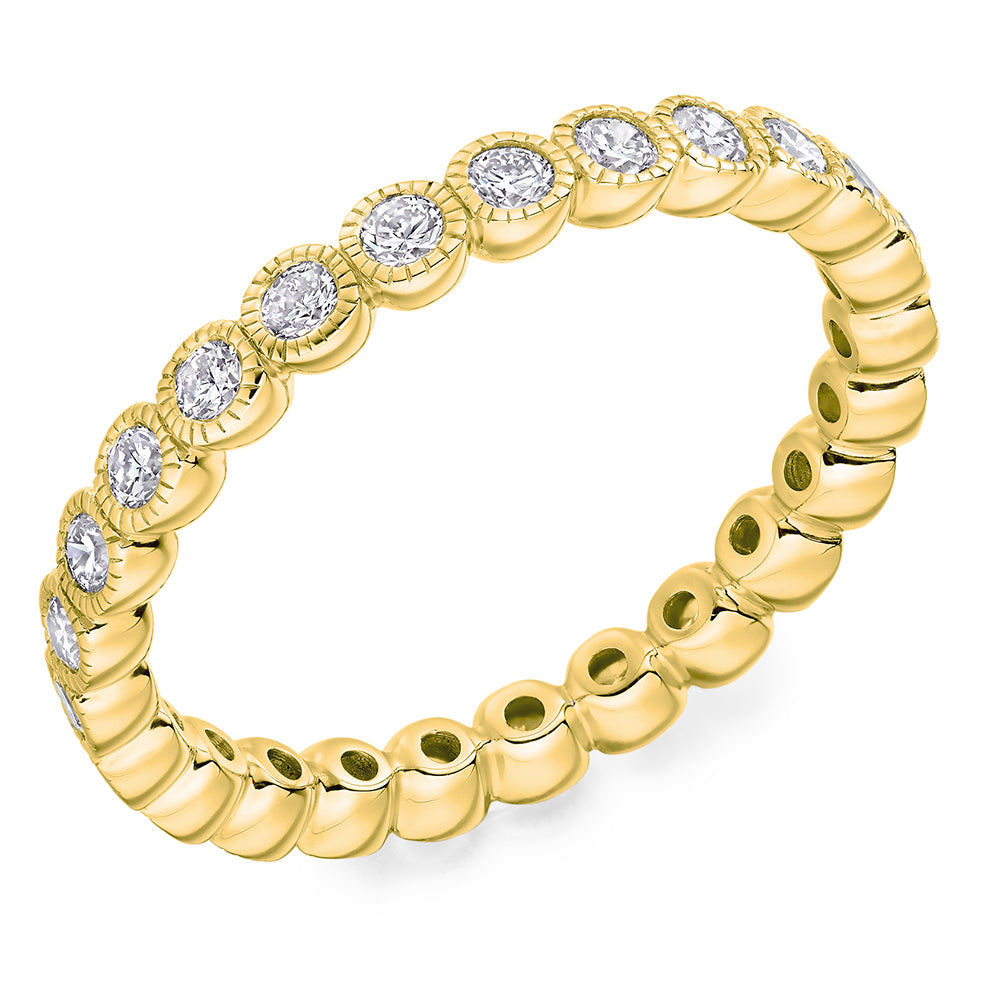 Milgrain Rubover Diamond Full Eternity Ring, 0.75ct in Yellow Gold