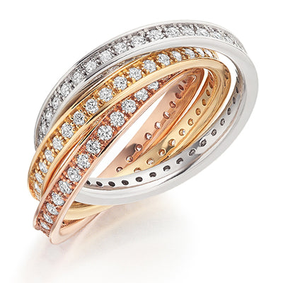 Tri-Colour Grain-Set Diamond Full Eternity Ring, 1.5ct