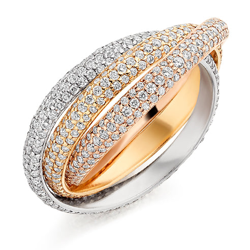 Tri-Colour Pavé Diamond Full Eternity Ring, 2.0ct