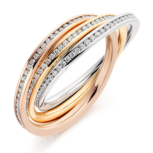 Tri-Colour Channel-Set Diamond Full Eternity Ring, 1.0ct