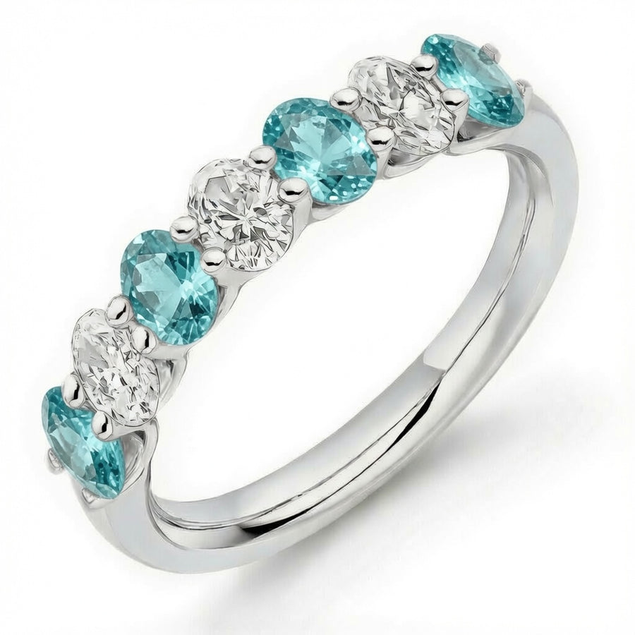 Aquamarine & Diamond Oval Half Eternity Ring, 0.75ct