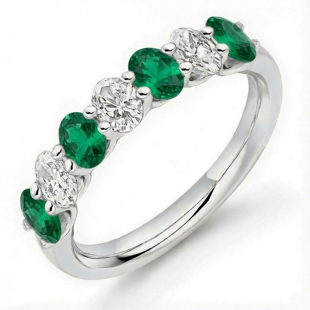 Emerald & Diamond Oval Half Eternity Ring, 0.75ct
