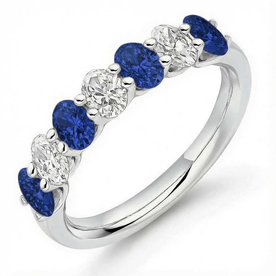 Blue Sapphire & Diamond Oval Half Eternity Ring, 0.75ct