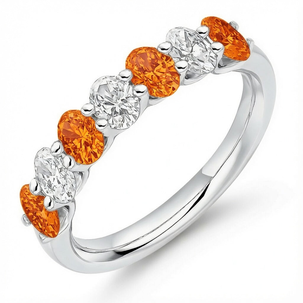 Orange Sapphire & Diamond Oval Half Eternity Ring, 0.75ct