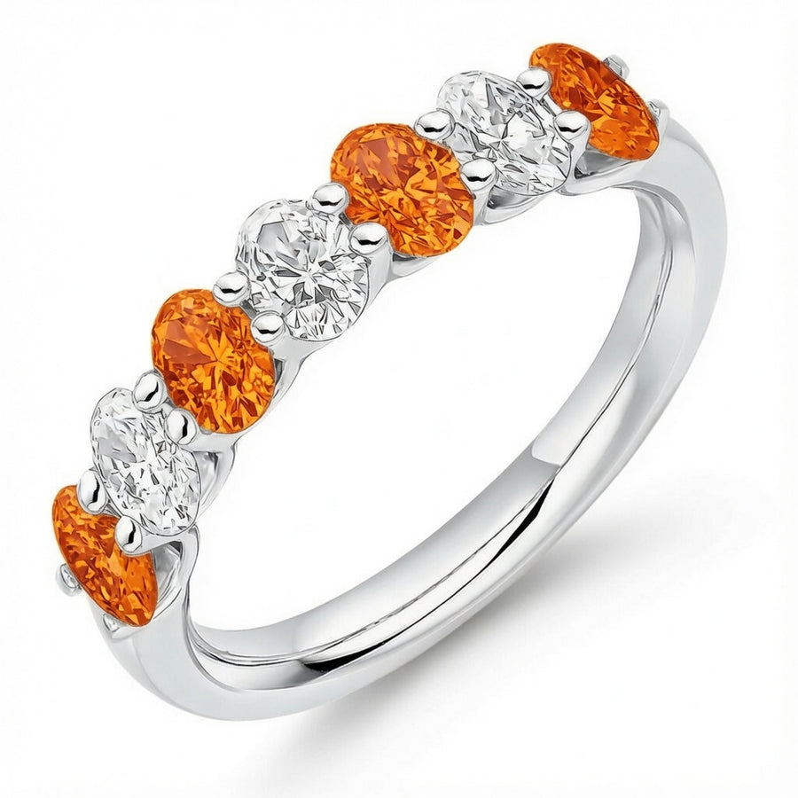 Orange Sapphire & Diamond Oval Half Eternity Ring, 0.75ct