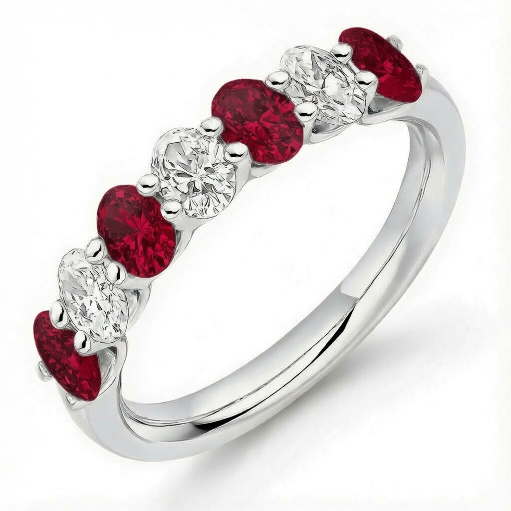 Ruby & Diamond Oval Half Eternity Ring, 0.75ct