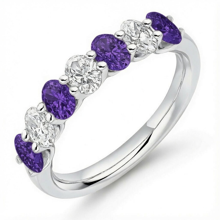 Purple Sapphire & Diamond Oval Half Eternity Ring, 0.75ct