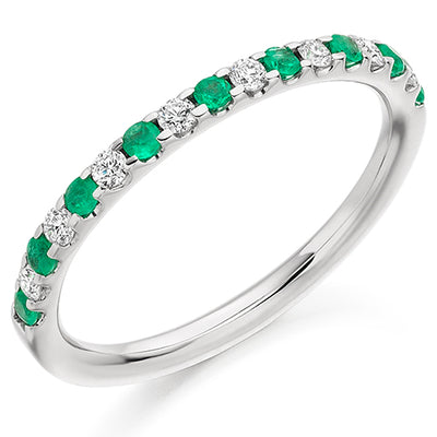 Emerald & Diamond Half Eternity Ring with Micro-Claw, 0.18ct