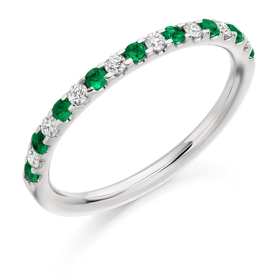 Emerald & Diamond Half Eternity Ring with Micro-Claw, 0.18ct