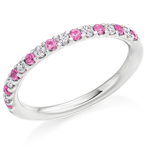 Pink Sapphire & Diamond Half Eternity Ring, 0.18ct