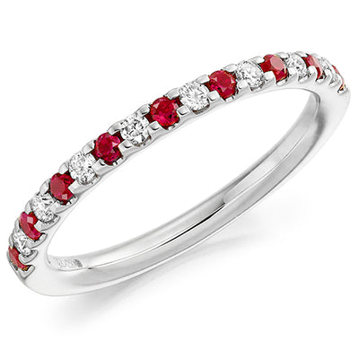 Ruby & Diamond Half Eternity Ring with Micro-Claw, 0.15ct