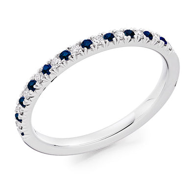 Sapphire & Diamond Half Eternity Ring with French-Cut, 0.15ct