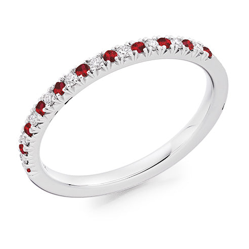Ruby & Diamond Half Eternity Ring with French-Cut, 0.15ct
