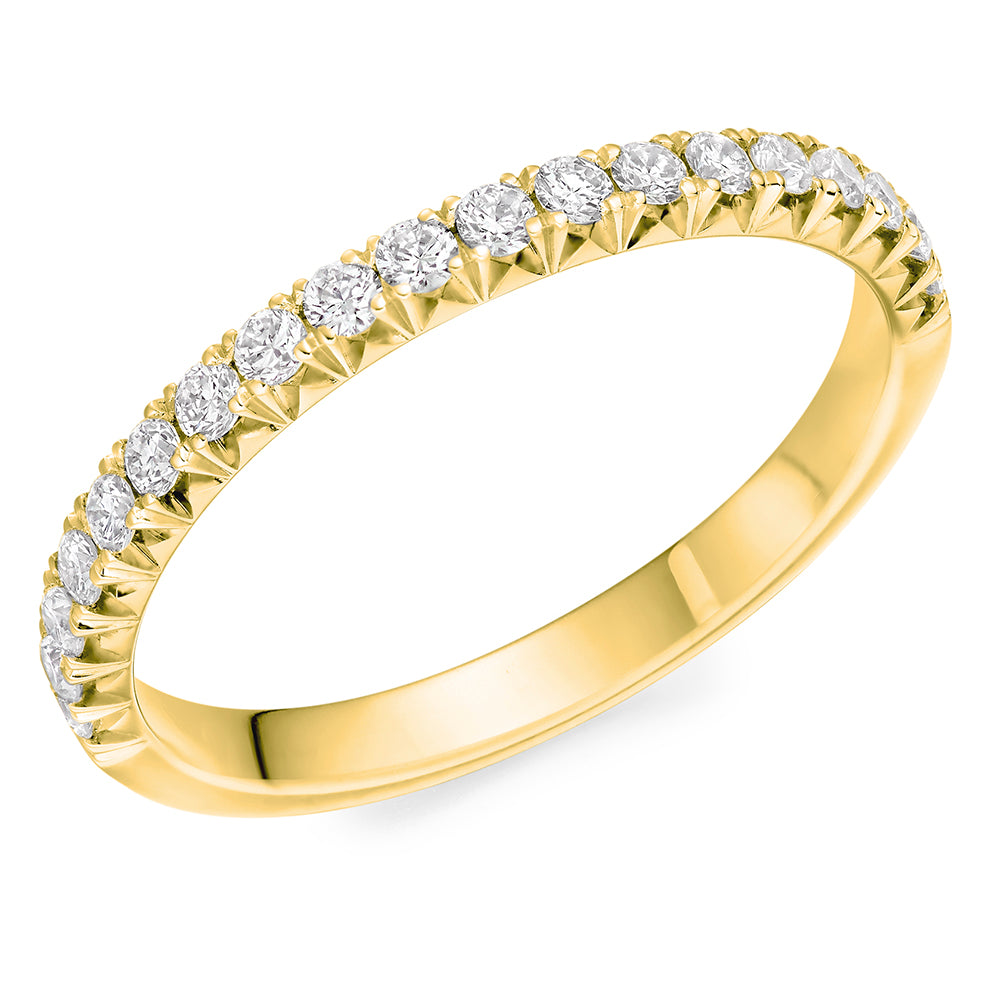 Ruby & Diamond Half Eternity Ring with French-Cut, 0.15ct in Yellow Gold