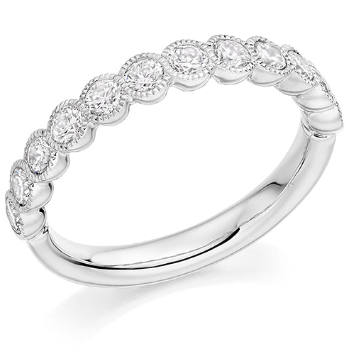 Milgrain Rubover Half Eternity Ring, 0.75ct total